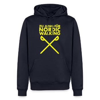 Zu jung für Nordic Walking – Sportliches Statement - Männer Premium Bio Hoodie - Navy - Vorne - Nico (187cm)