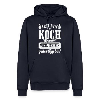 Ich bin Koch weil ich ein geiler Typ bin - Männer Premium Bio Hoodie - Navy - Vorne - Nico (187cm)