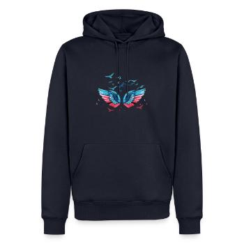 ailes d’ange, ailes, ailes d’ange, troupeaux d’oiseaux, oiseaux - Sweat à capuche Premium bio Homme - bleu marine - Devant - Nico (187cm)
