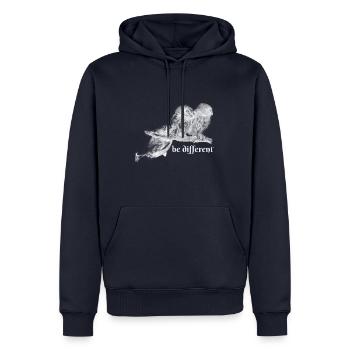 owl,be different, owls, branches, clumsy - Men’s Premium Organic Hoodie - navy - Front - Nico (187cm)