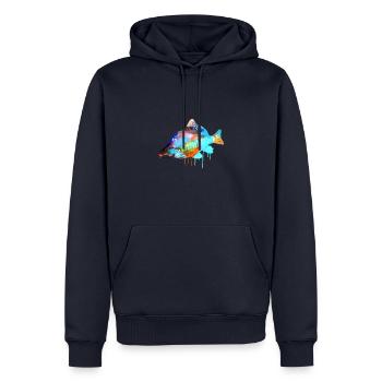 carpe, coloré, graffiti, peinture, poisson - Sweat à capuche Premium bio Homme - bleu marine - Devant - Nico (187cm)