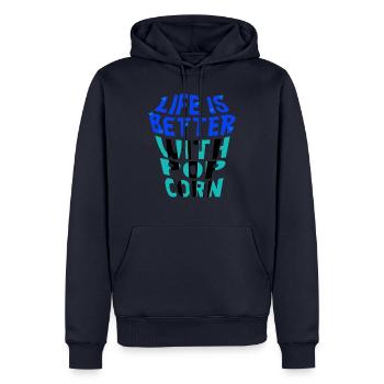 Leben mit Popcorn beim Essen von Maisgemüse - Männer Premium Bio Hoodie - Navy - Vorne - Nico (187cm)