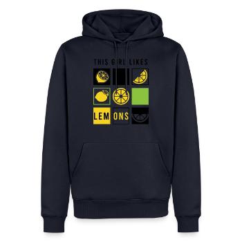 Fille aime les agrumes citron d'été - Sweat à capuche Premium bio Homme - bleu marine - Devant - Nico (187cm)