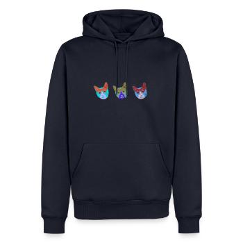 Visages de chat,3 chats,Warhol, Tête de chat,Chat - Sweat à capuche Premium bio Homme - bleu marine - Devant - Nico (187cm)