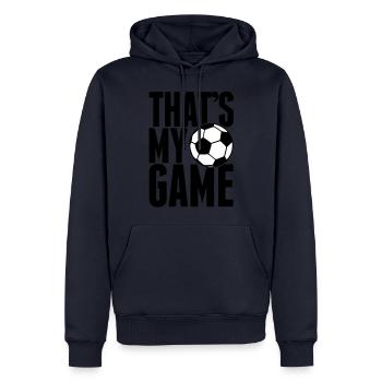 that's my game - soccer - Sweat à capuche Premium bio Homme - bleu marine - Devant - Nico (187cm)
