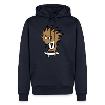 Skate Igel "Knut Heinrich" mit Startnummer 7 - Männer Premium Bio Hoodie - Navy - Vorne - Nico (187cm)