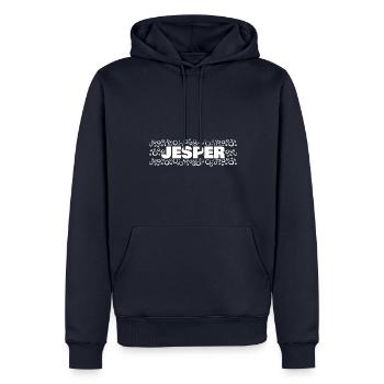 Geschenk für Jesper - Männer Premium Bio Hoodie - Navy - Vorne - Nico (187cm)
