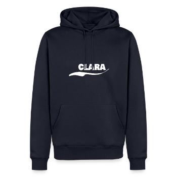 Prénom Clara - Sweat à capuche Premium bio Homme - bleu marine - Devant - Nico (187cm)