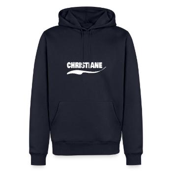 Prénom Chrisitiane - Sweat à capuche Premium bio Homme - bleu marine - Devant - Nico (187cm)