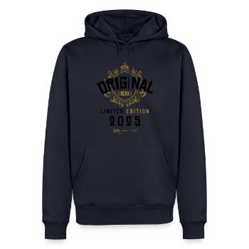 Anniversaire édition limitée 2025 - Sweat à capuche Premium bio Homme - bleu marine - Devant - Nico (187cm)