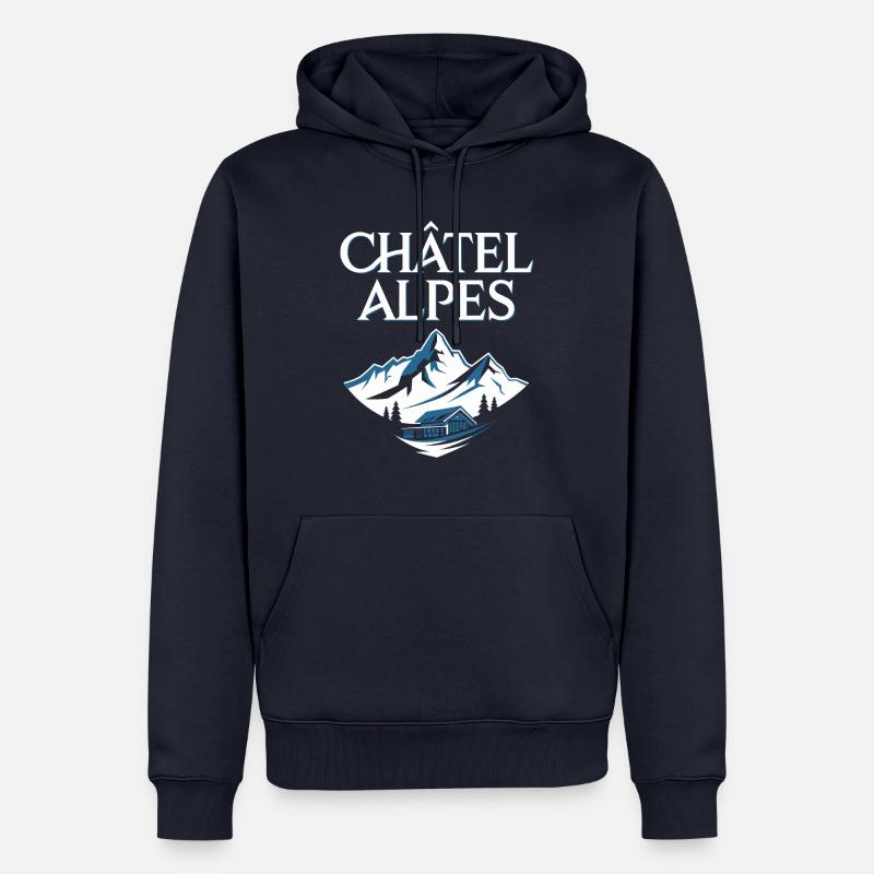 Châtel - Alpes - Sweat à capuche Premium bio Homme - bleu marine