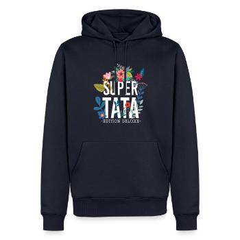 Super Tata, annonce de grossesse, - Sweat à capuche Premium bio Homme - bleu marine - Devant - Nico (187cm)
