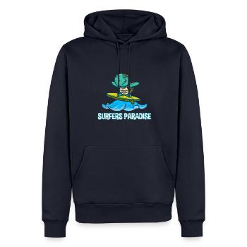 Süße Kawaii-Schildkröte auf Surfbrett mit Surfers - Männer Premium Bio Hoodie - Navy - Vorne - Nico (187cm)