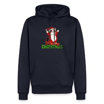 Meowy Christmas – Lustige Katze im Weihnachtsmann - Männer Premium Bio Hoodie - Navy - Vorne - Nico (187cm)