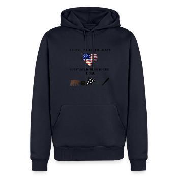 USA lustig Geschenkidee Therapie Amerika - Männer Premium Bio Hoodie - Navy - Vorne - Nico (187cm)