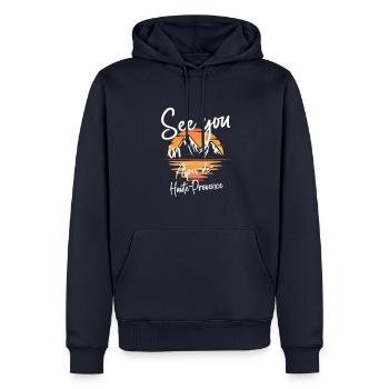Alpes-de-Haute-Provence France Ski - Sweat à capuche Premium bio Homme - bleu marine - Devant - Nico (187cm)