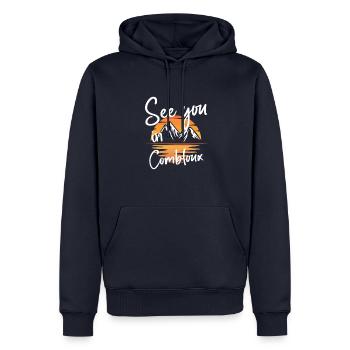 Combloux France randonnée et ski - Sweat à capuche Premium bio Homme - bleu marine - Devant - Nico (187cm)