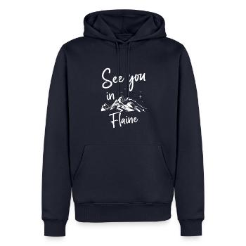 Flaine France randonnée et ski - Sweat à capuche Premium bio Homme - bleu marine - Devant - Nico (187cm)