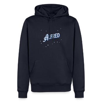 Alfred Namen personalisiert - Männer Premium Bio Hoodie - Navy - Vorne - Nico (187cm)