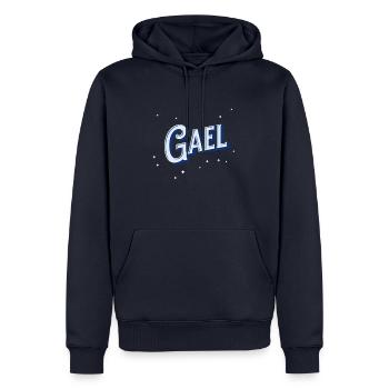 Nom Gael personnalisé - Sweat à capuche Premium bio Homme - bleu marine - Devant - Nico (187cm)