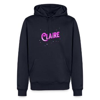 Claire nom personnalisé - Sweat à capuche Premium bio Homme - bleu marine - Devant - Nico (187cm)