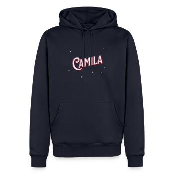 Prénom Camila personnalisé - Sweat à capuche Premium bio Homme - bleu marine - Devant - Nico (187cm)
