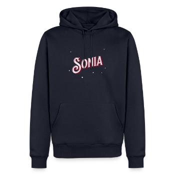 Nom Sonia personnalisé - Sweat à capuche Premium bio Homme - bleu marine - Devant - Nico (187cm)