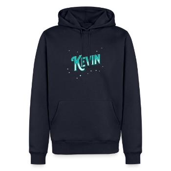 Le prénom de Kevin personnalisé - Sweat à capuche Premium bio Homme - bleu marine - Devant - Nico (187cm)
