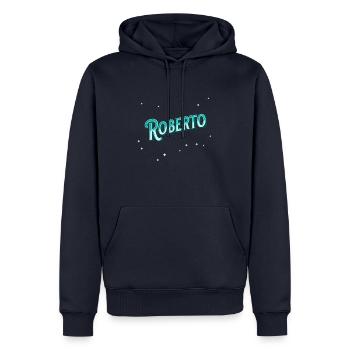 Le nom de Roberto personnalisé - Sweat à capuche Premium bio Homme - bleu marine - Devant - Nico (187cm)