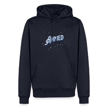 Ahmed Namen personalisiert - Männer Premium Bio Hoodie - Navy - Vorne - Nico (187cm)