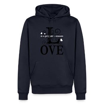 Liebe ist ein Geschenk Flock zweifarbig - Männer Premium Bio Hoodie - Navy - Vorne - Nico (187cm)
