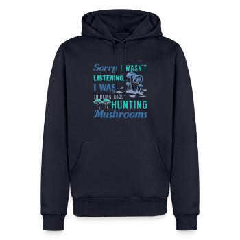 Ich denke über die Jagd nach Pilzen und - Männer Premium Bio Hoodie - Navy - Vorne - Nico (187cm)