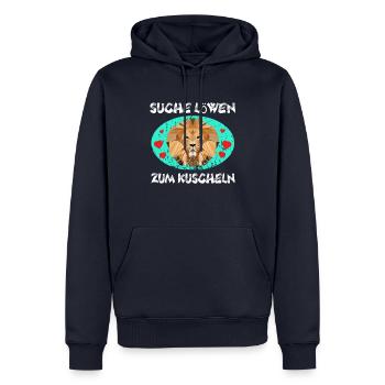 Suche Löwen zum Kuscheln - Männer Premium Bio Hoodie - Navy - Vorne - Nico (187cm)