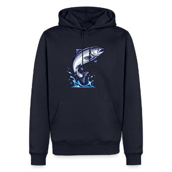 Lachs Angeln Fischen - Männer Premium Bio Hoodie - Navy - Vorne - Nico (187cm)