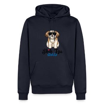 Shih Tzu Dad Shih Tzu Papa - Sweat à capuche Premium bio Homme - bleu marine - Devant - Nico (187cm)