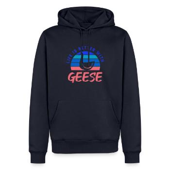 Life With Geese Wildlife Cute Goose Birds - Men’s Premium Organic Hoodie - navy - Front - Nico (187cm)