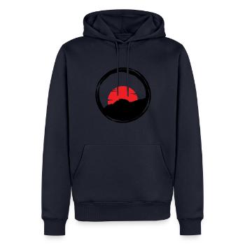 arrampicata, bouldering, arrampicata, montagna, alpinismo - Felpa con cappuccio ecologica premium da uomo - blu navy - Fronte - Nico (187cm)