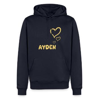 Vorname Ayden - Männer Premium Bio Hoodie - Navy - Vorne - Nico (187cm)