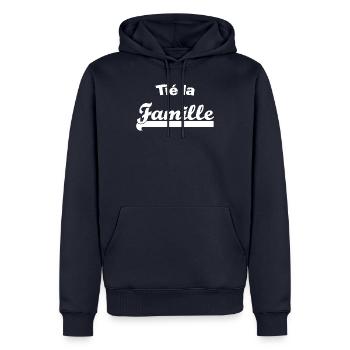 Tié la famille expression citation cadeau - Sweat à capuche Premium bio Homme - bleu marine - Devant - Nico (187cm)