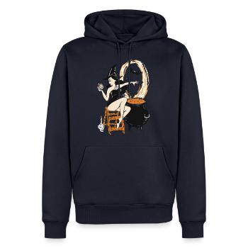 Halloween Hexe Pin Up Vintage Retro - Männer Premium Bio Hoodie - Navy - Vorne - Nico (187cm)
