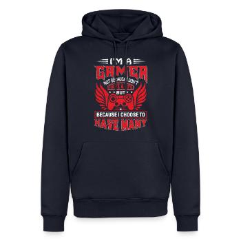 Je suis un joueur non pas parce que je n’ai pas de vie mais... - Sweat à capuche Premium bio Homme - bleu marine - Devant - Nico (187cm)