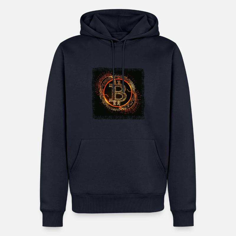 Circuits Grunge numériques Bitcoin - Sweat à capuche Premium bio Homme - bleu marine