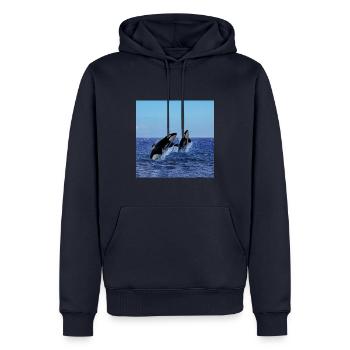Orca Wal, Orcas im Meer springend, Fische - Männer Premium Bio Hoodie - Navy - Vorne - Nico (187cm)