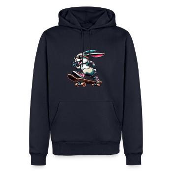 Cool Skateboarder lapin de Pâques Design - Sweat à capuche Premium bio Homme - bleu marine - Devant - Nico (187cm)