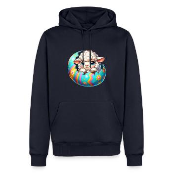 Éclosion d’agneau coloré de dessin animé d’oeuf de Pâques - Sweat à capuche Premium bio Homme - bleu marine - Devant - Nico (187cm)