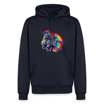 Licorne cyborg avec arc-en-ciel - Sweat à capuche Premium bio Homme - bleu marine - Devant - Nico (187cm)