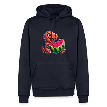 Dinosaure T-Rex Pastèque Fruité d’été - Sweat à capuche Premium bio Homme - bleu marine - Devant - Nico (187cm)