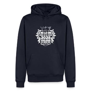 geboren 2028 - Männer Premium Bio Hoodie - Navy - Vorne - Nico (187cm)
