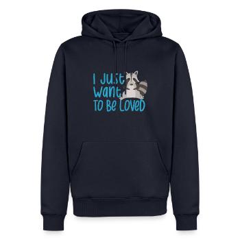 Aimer les ratons laveurs, dicton ironique, mignon - Sweat à capuche Premium bio Homme - bleu marine - Devant - Nico (187cm)