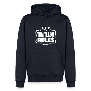 Geschenk für Triathlon - Männer Premium Bio Hoodie - Navy - Vorne - Nico (187cm)